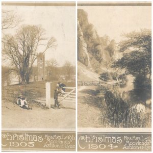 Unit of 2 Photographic Postcards Ashton-under-Lyne Moorlands Christmas 1904-1905
