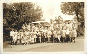 Waltham MA Girls Camp Camelot c1930 Real Photo Postcard TRIP WELLESLEY