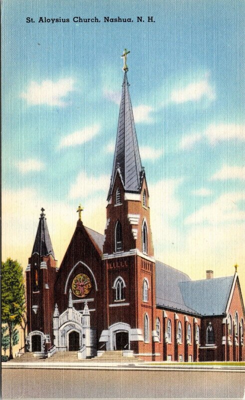 St Aloysius Church Nashua New Hampshire NH Linen Postcard VTG UNP Tichnor Unused 