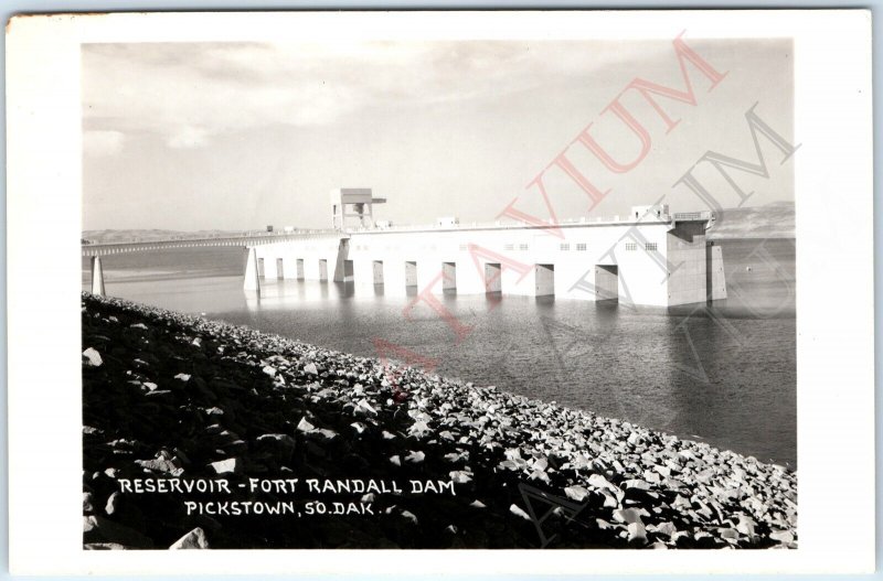 c1950s Pickstown, SD RPPC Fort Randall Dam Hydroelectric Power Reservoir A168