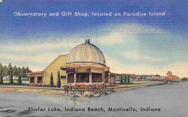 Observatory & Gift Shop Shafer Lake Indiana Beach Monticello IN linen postcard