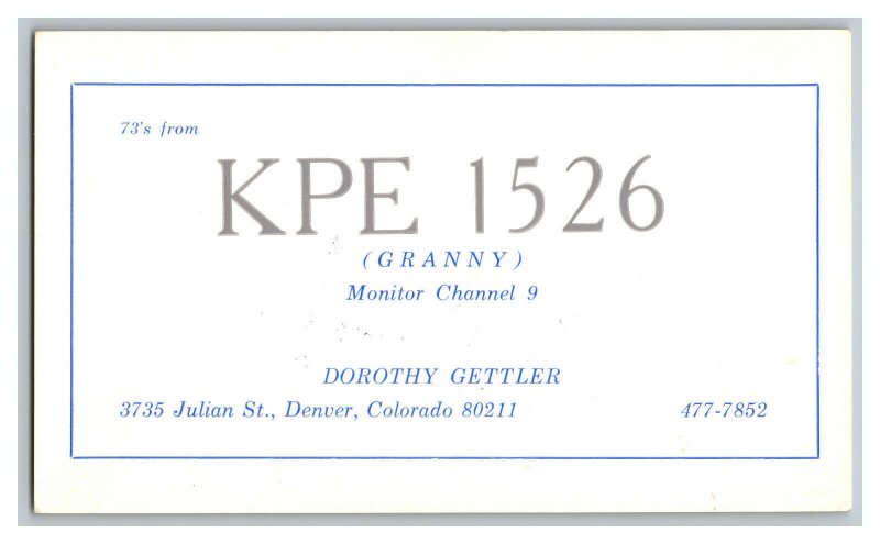 QSL Radio Card From Denver Colorado KPE 1526 