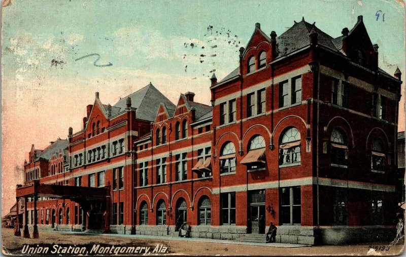 Postcard AL Montgomery Union Station - Trains - Railroads - 1911 A9