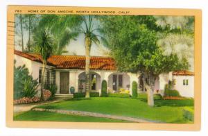 Los Angeles, California to Gas City, Indiana 1952 used Postcard, Don Ameche Home