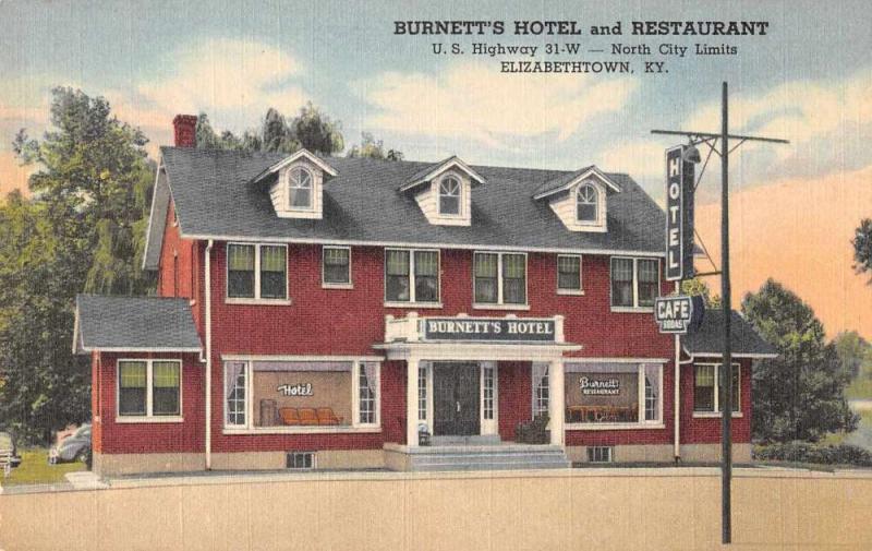 Elizabethtown Kentucky Burnett's Hotel Exterior Vintage Postcard JA4741239