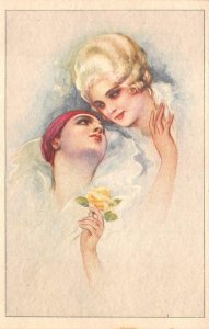 LESBIAN ROMANCE FLOWER GLAMOUR ARTIST SIGNED CORBELLA POSTCARD (c. 1920s)