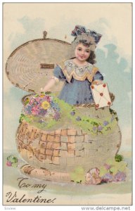 VALENTINE´S DAY; 1900-1910´s; To My Valentine, Girl In A Basket Holding An ...