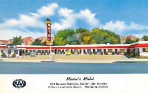 Boulder City, Nevada MOORE'S MOTEL Roadside 1950s Chrome Vintage Postcard