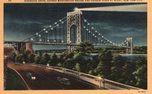 Vintage Postcard Riverside Drive George Washington Bridge & Hudson River NYC