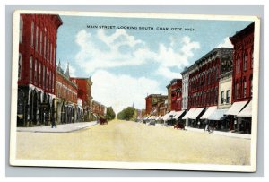 Vintage 1910's Postcard Antique Cars on Main Street Charlotte Michigan