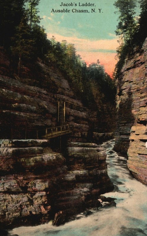 Vintage Postcard 1910's Jacob's Ladder Ausable Chasm New York Tourist Attraction