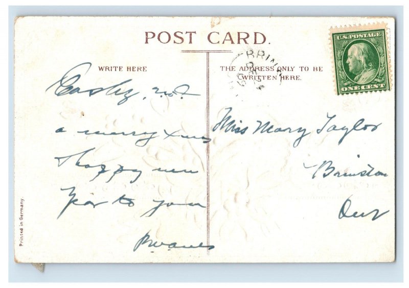 C.1910 Bird Snow Drops Ribbon Christmas Postcard F122E
