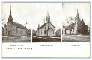 1909 German Catholic German Lutheran Presbyterian St. Peter Minnesota Postcard