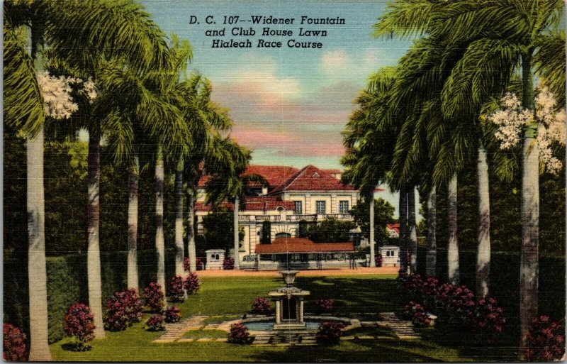 Hialeah Race Course, FL, Widener Fountain, 1940 Linen Vintage Postcard 