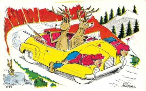 Hunting Comic  DEERS DRIVING CAR~HUNTERS TIED ON FRONT  1956 Bob Petley Postcard