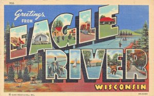 EAGLE RIVER WISCONSIN~LARGE LETTER~1948 POSTMARK POSTCARD