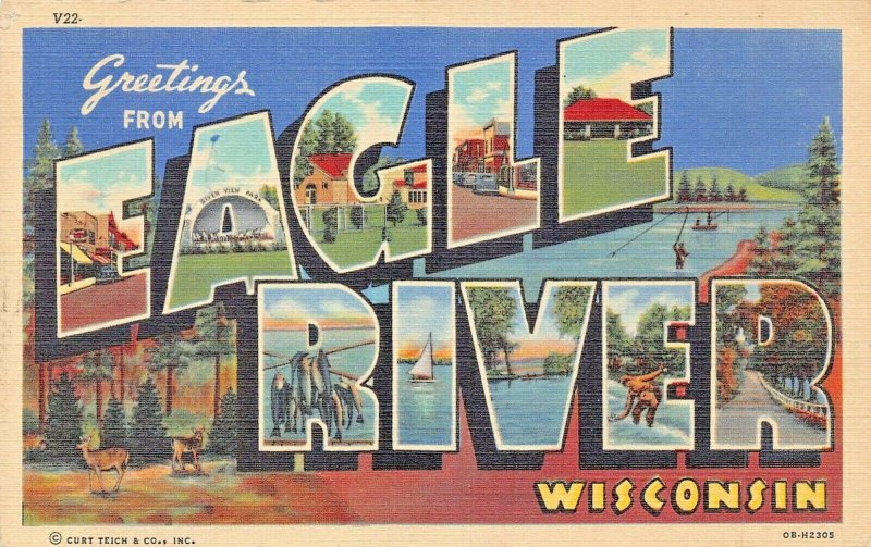 EAGLE RIVER WISCONSIN~LARGE LETTER~1948 POSTMARK POSTCARD