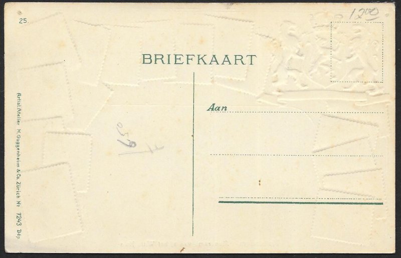 NETHERLANDS Stamps on Postcard Embossed Shield Unused c1910s