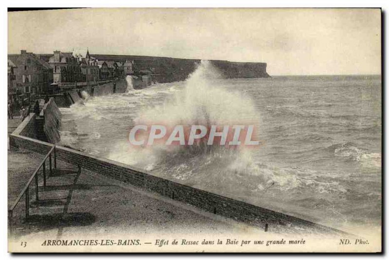 Old Postcard Arromanches Les Bains Effect In the Bay Surf For A Great Maree