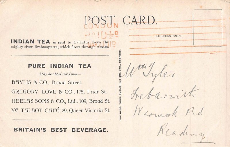 L522 Advertising despatching Indian Tea by River Elephant vintage postcard