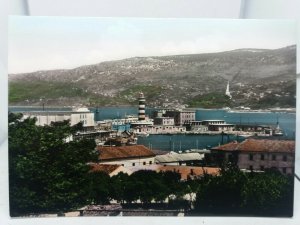 Vintage Vividly Coloured  Rp Postcard Trieste Lighthouse and Port Italy
