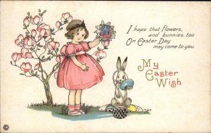 Easter Children Girl Easter Bunny Flowers Eggs Stecher c1900s-10s Postcard