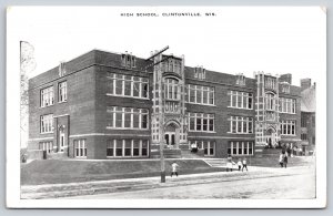 Clintonville Wisconsin~High School Street View~B&W~EC Kropp~Vintage Postcard