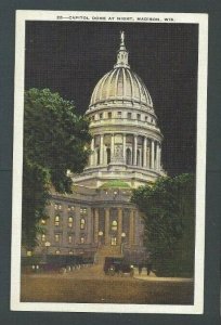 Ca 1936 Post Card Madison WI Dome At Night