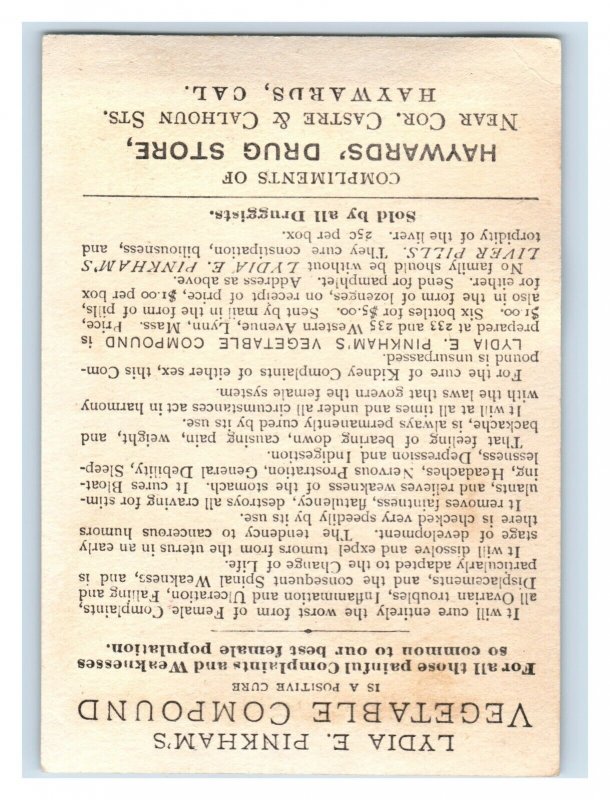 1880s Lydia E. Pinkham's Vegetable Compound Haywards CA Drug Store #2 P193