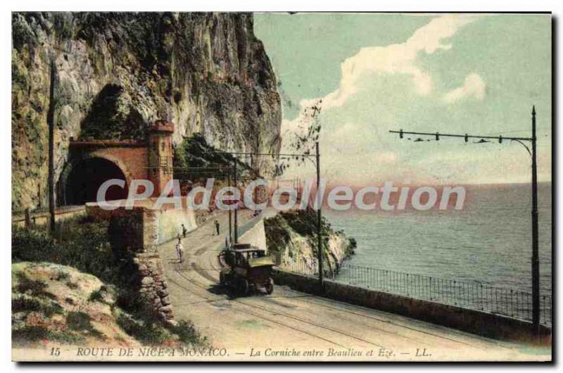 Postcard Old Road NICE MONACO cornice between Beaulieu and EZE