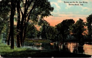 Indiana South Bend Scene On The St Joe River Curteich