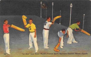 Jai Alai Players Biscayne Fronton Sports Miami Florida 1950s linen postcard