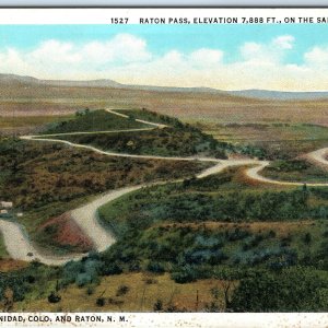 c1930s Trinidad, CO Raton Pass Santa Fe Trail Birds Eye PC NM Road Nice Art A325