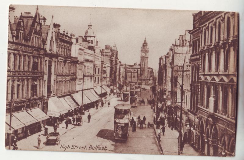 P644 JLs old card street scene trollies etc high street belfast ireland