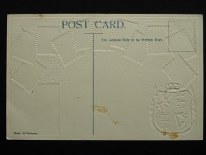 FIJI Philately STAMPS, MAP & HERALDIC ARMS c1910 Embossed Postcard