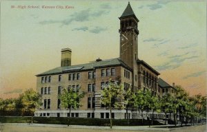 C. 1910 High School, Kansas City, Kans. German Vintage Postcard F29