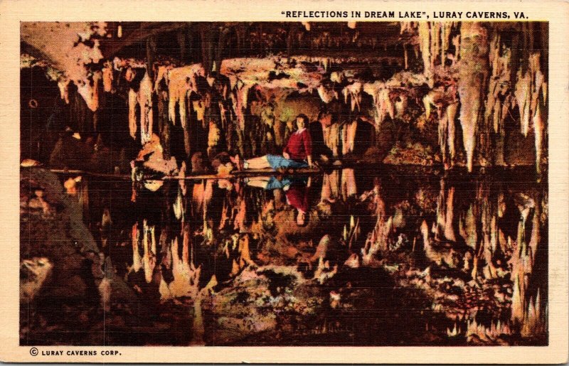 Reflections Dream Lake Luray Cavern Virginia VA Linen Postcard VTG UNP Vintage 