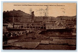 1911 Island Queen Landing Pleasure Seekers Coney Island Cincinnati OH Postcard