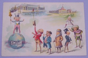 1893 Palmer Cox Brownies Uncle Sam Chicago Worlds Fair Warren Stoves Trade Card