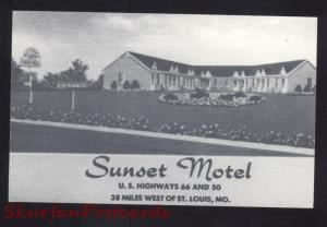 GRAY SUMMIT MISSOURI ROUTE 66 SUNSET MOTEL LINEN B&W POSTCARD MO.