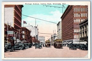 c1920 Winnipeg Manitoba Canada Postcard Portage Avenue Looking East Streetcar