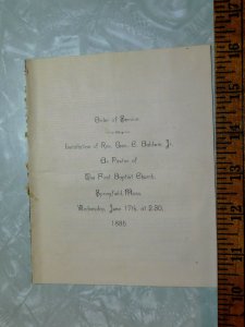 1885 Installation of Rev Geo E Baldwin, Pastor 1st Baptist Church, MA  L15