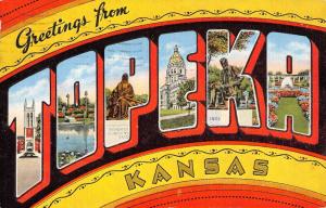 Topeka Kansas Large Letter Linen Antique Postcard K56959 