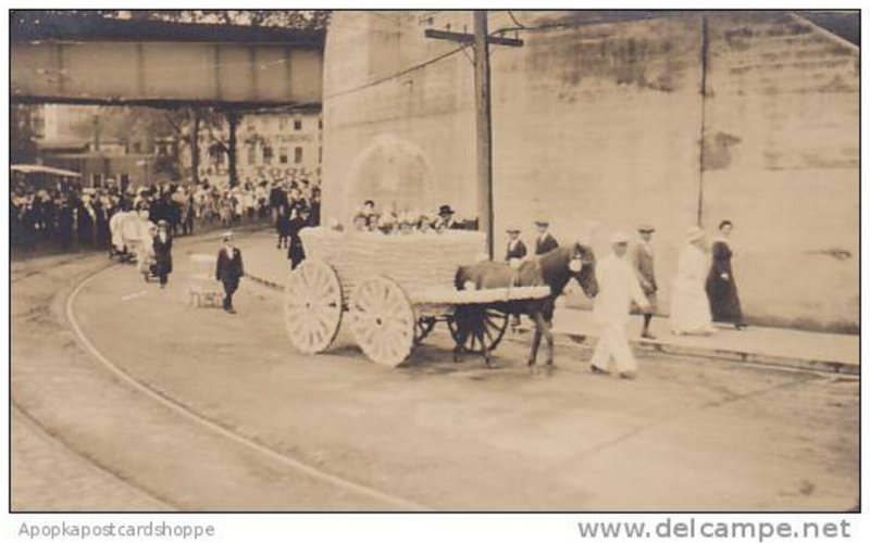 Horse & Decorated Wagon In Parade Real Photo