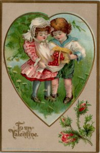 Valentines Children Heart Fruit Basket 1908 East Berlin Embossed Postcard V2