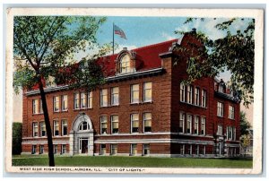 1916 West Side High School City Of Lights Exterior Aurora Illinois IL Postcard