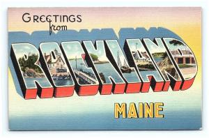 Postcard ME Rockland Large Letter Greetings from Rockland Maine Linen G11