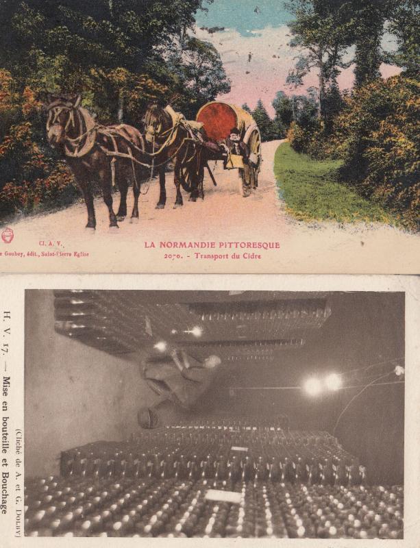 Barrel Of Cider French Horse Transport Wagon 2x Old Postcard