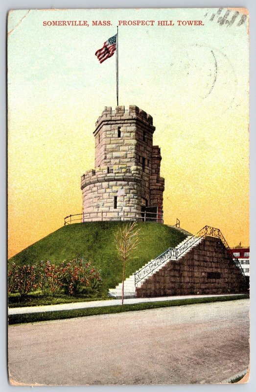1908 Somerville Massachusetts Prospect Hill Tower Flowers View Posted Postcard