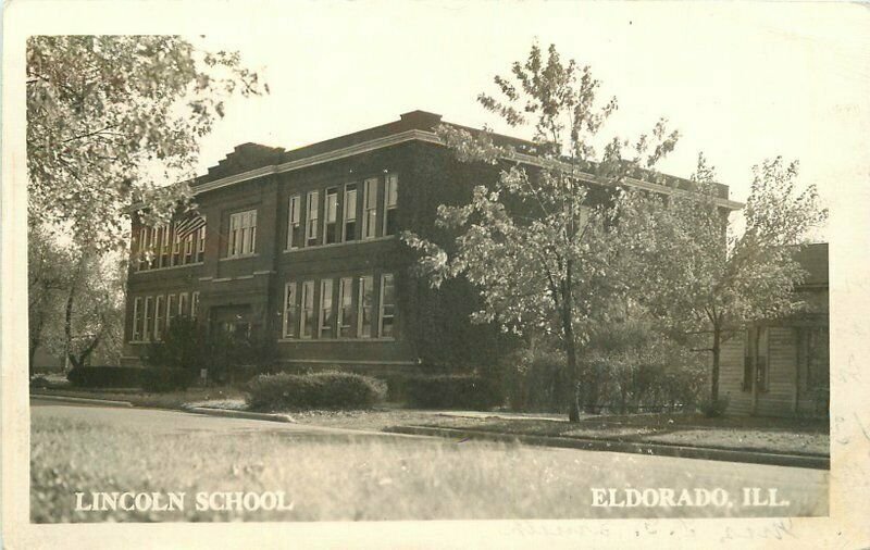Eldorado Illinois Lincoln School 1949 RPPC Photo Postcard 21-6224
